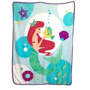 Disney The Little Mermaid Ariel Flounder Fleece Throw Blanket 44” X 60”
